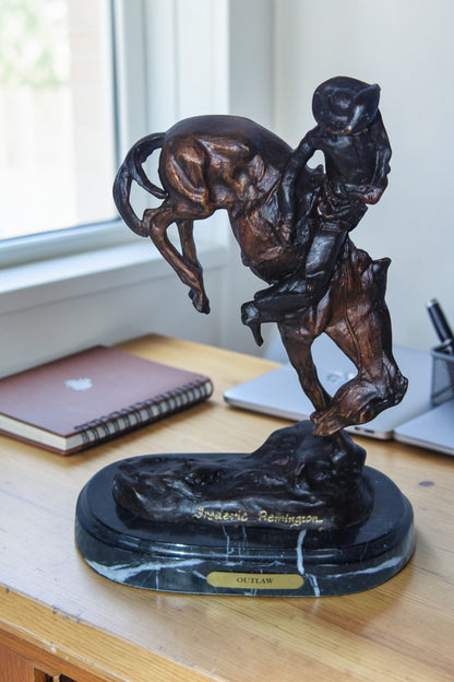Outlaw by Remington Bronze Statue Replica, Western Decor 7" x 3" x 10"H