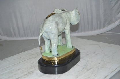 Elephant trunk Up Bronze Statue -  Size: 16"L x 9"W x 10"H.
