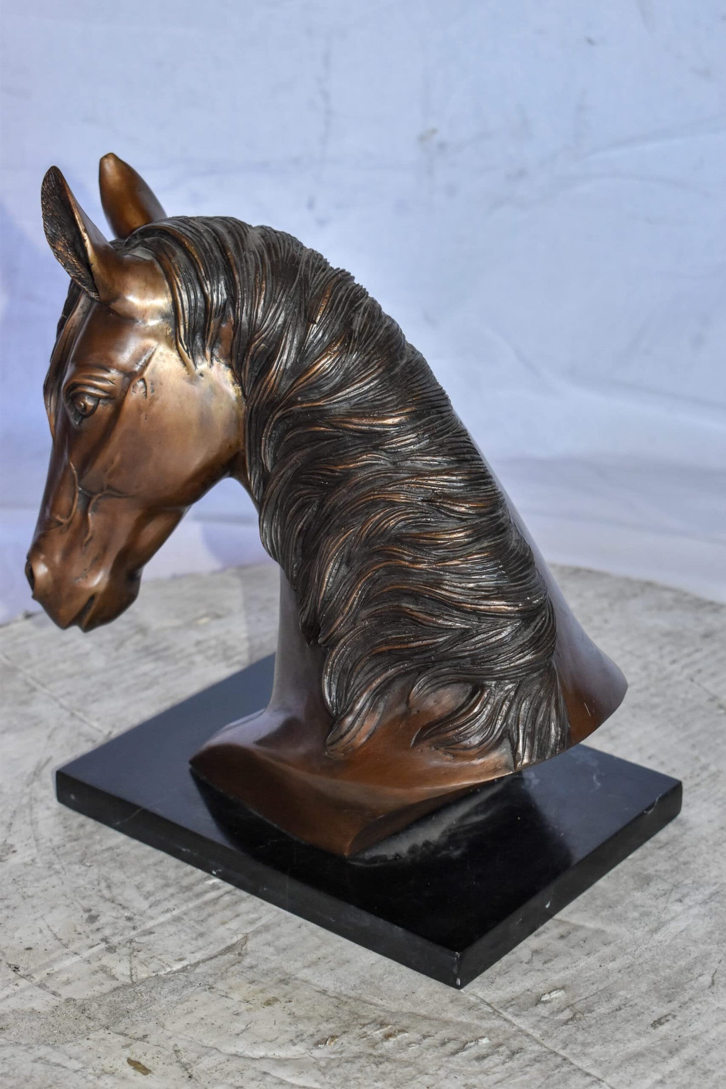 Bust Of a Horse Made of Bronze Mounted on Marble Size: 12" x 6" x 12"H