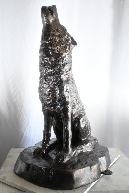 Majestic Howling Wolf on Rock Base Large Aluminum Statue 28"x26"x43"H