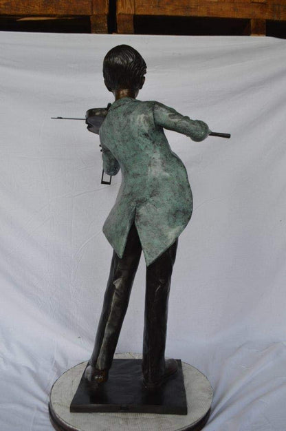 Boy playing violin large bronze statue -  Size: 31"L x 31"W x 50"H.