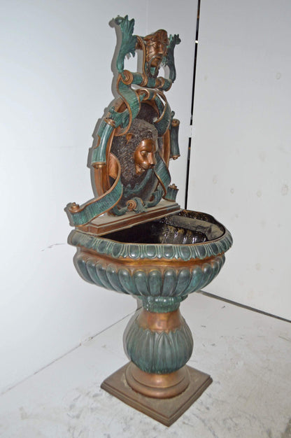 Lion Head Wall Fountain made of Bronze Statue - Size: 32"L x 22"W x 70"H.