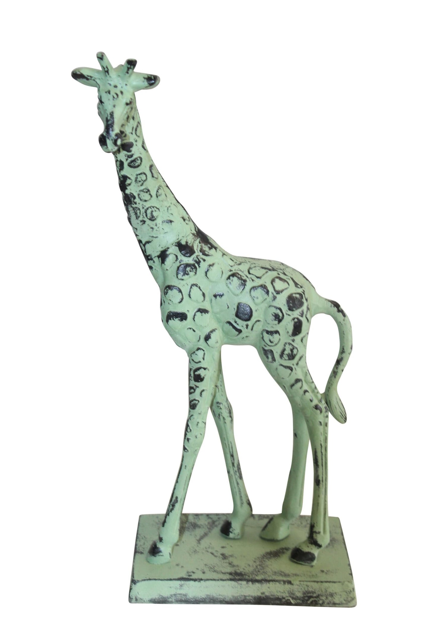 Green Patina Aluminum Statue of a Giraffe Echoing Nature Grace 8" x 4" x 18"H