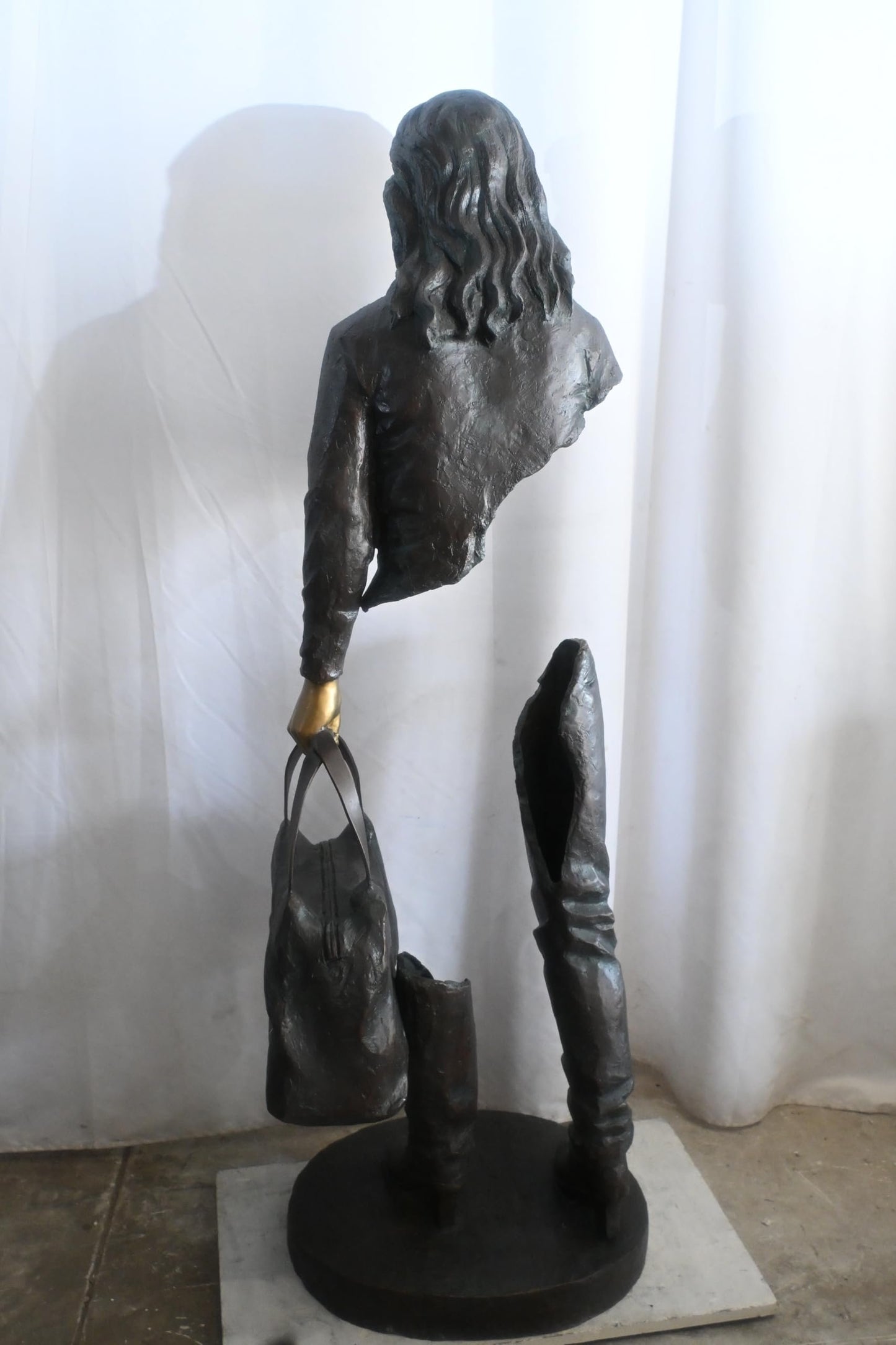 Bronze Saleswoman Statue with Handbag Abstract Figurine 24"x20"x70"H