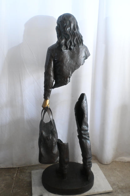 Bronze Saleswoman Statue with Handbag Abstract Figurine 24"x20"x70"H