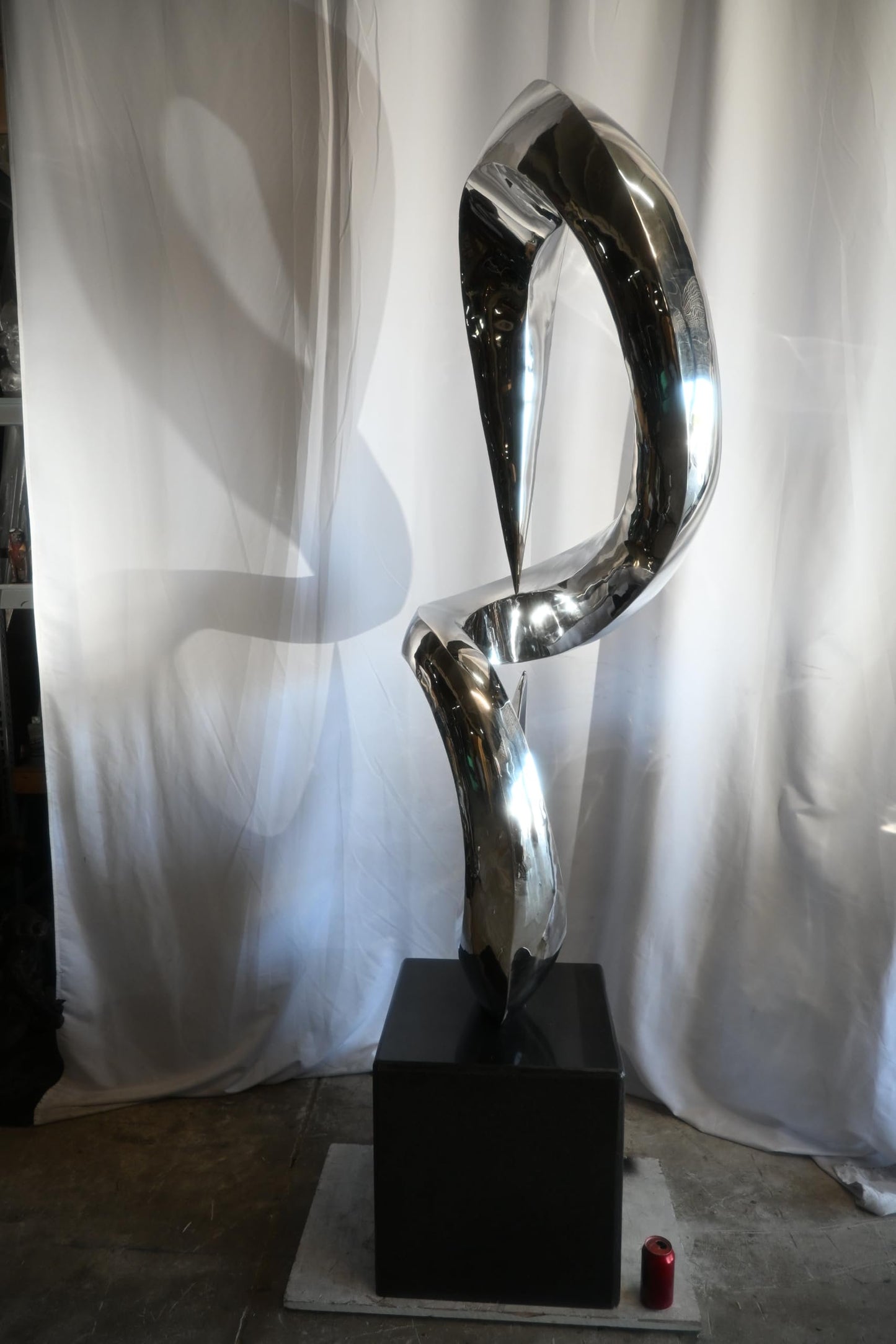 Giant Abstract Double Loop Stainless Steel Sculpture Marble 30"x21"x98"H