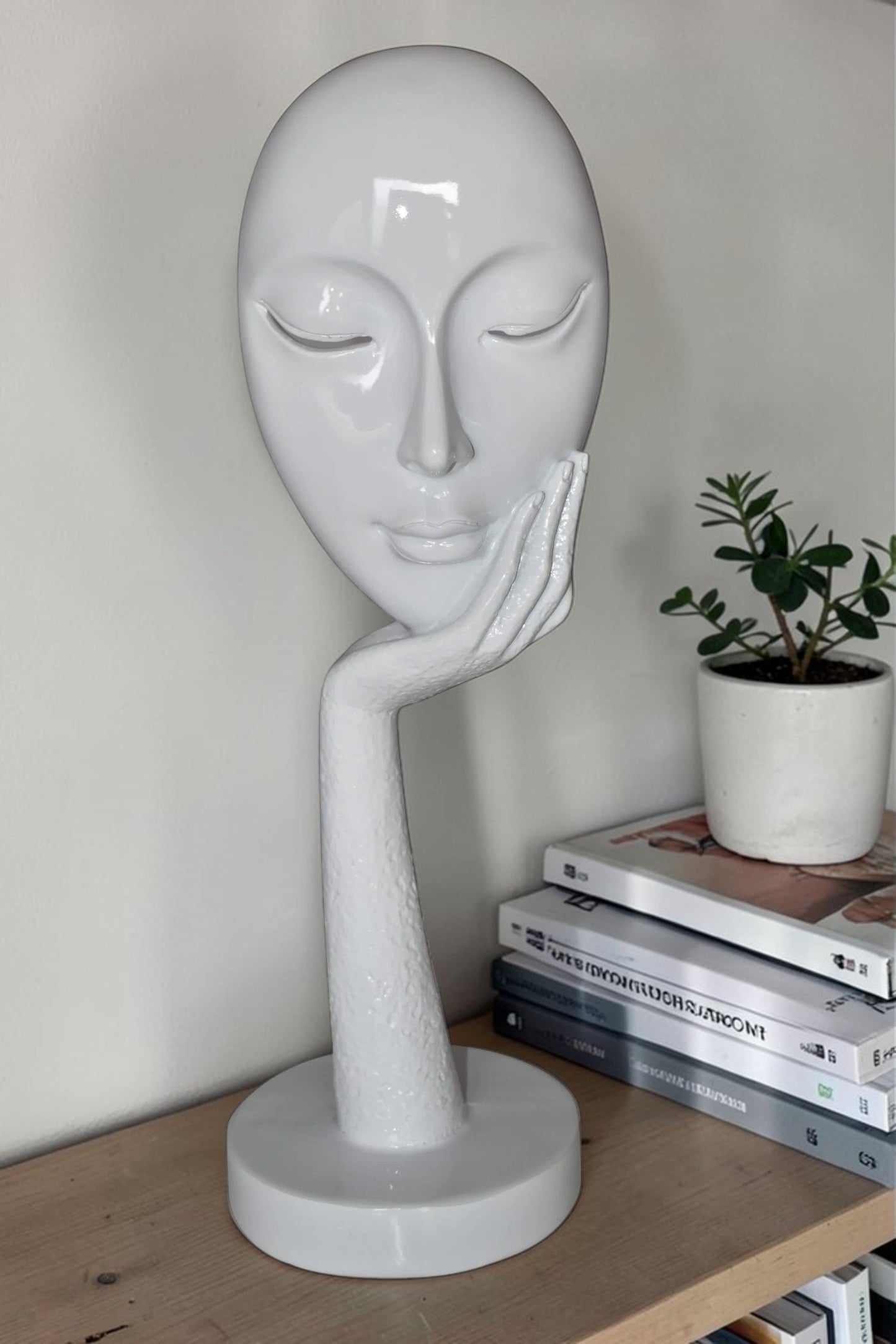 Modern Art White Thinking Head Statue Made of Resin Size: 6" x 4" x 16"H