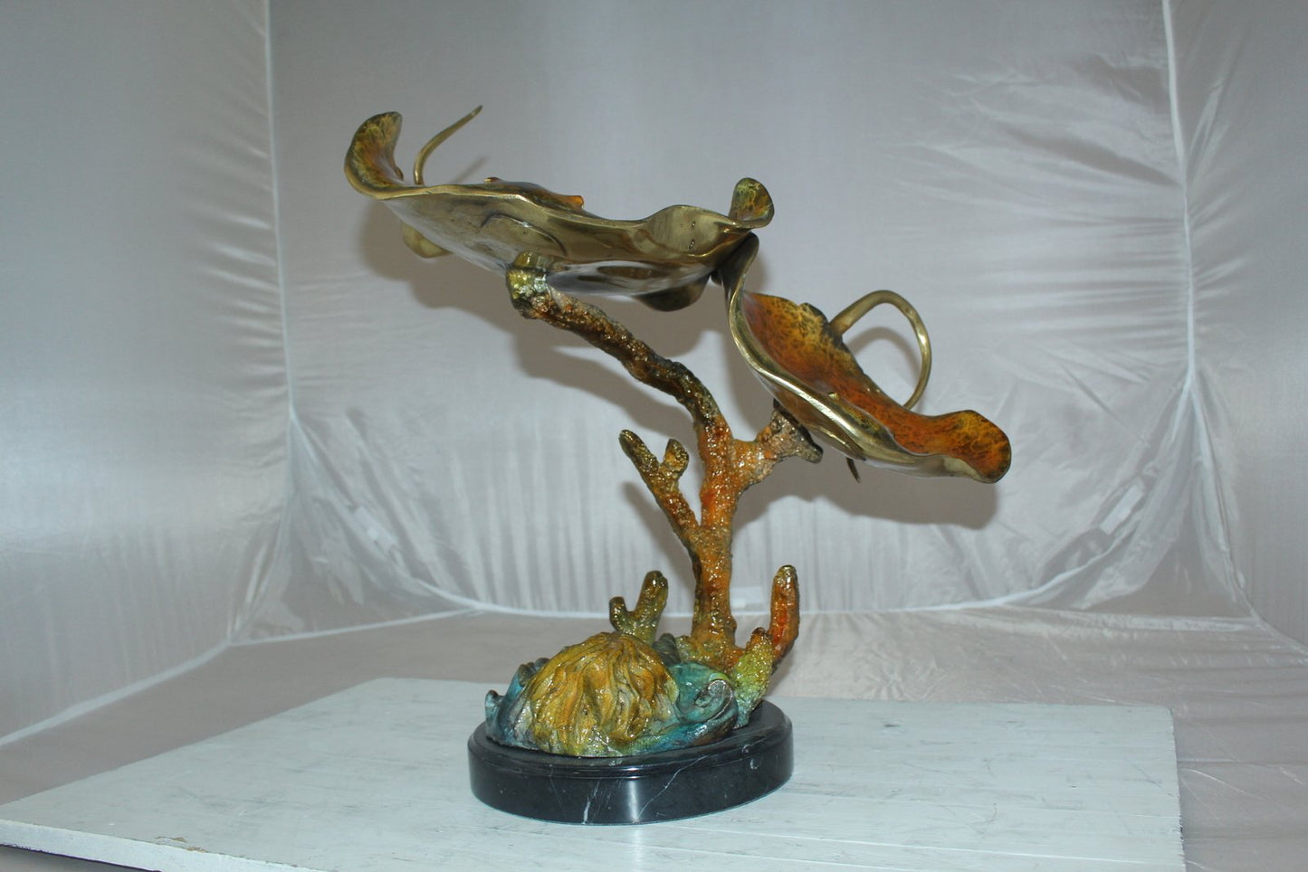 Double Manta Ray Bronze Statue -  Size: 14"L x 24"W x 21"H.