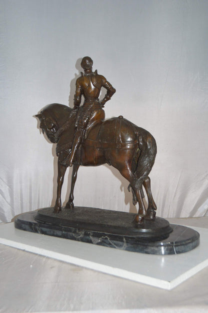 Man on his Horse Bronze Statue -  Size: 30"L x 10"W x 25"H.