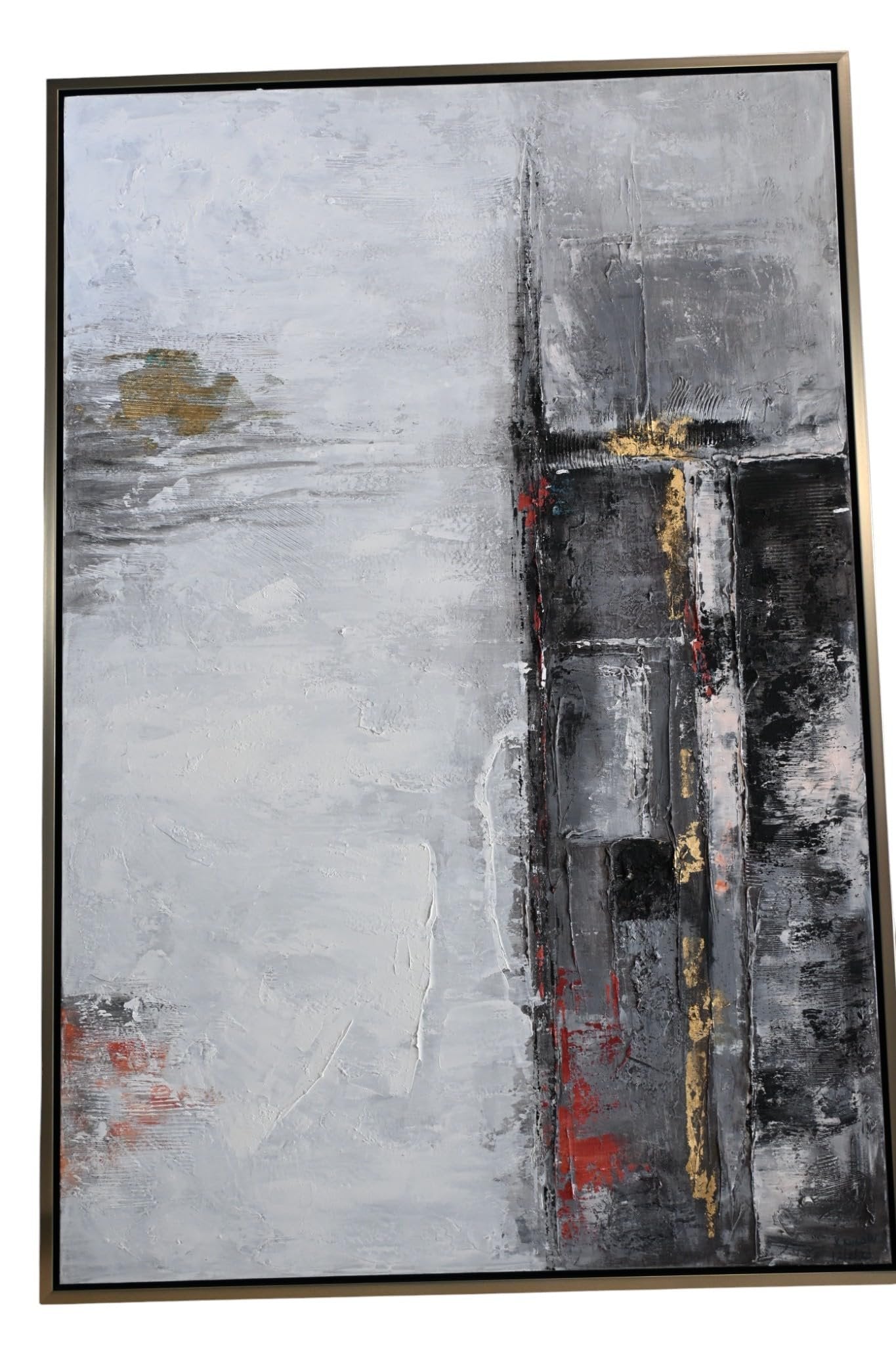 Chicago Abstract Canvas Painting Gray Gold Framed Art 61"x41"