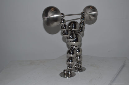 Modern Art Weightlifter Up Position Chrome Balls Statue - Size: 20"x5"x17"H