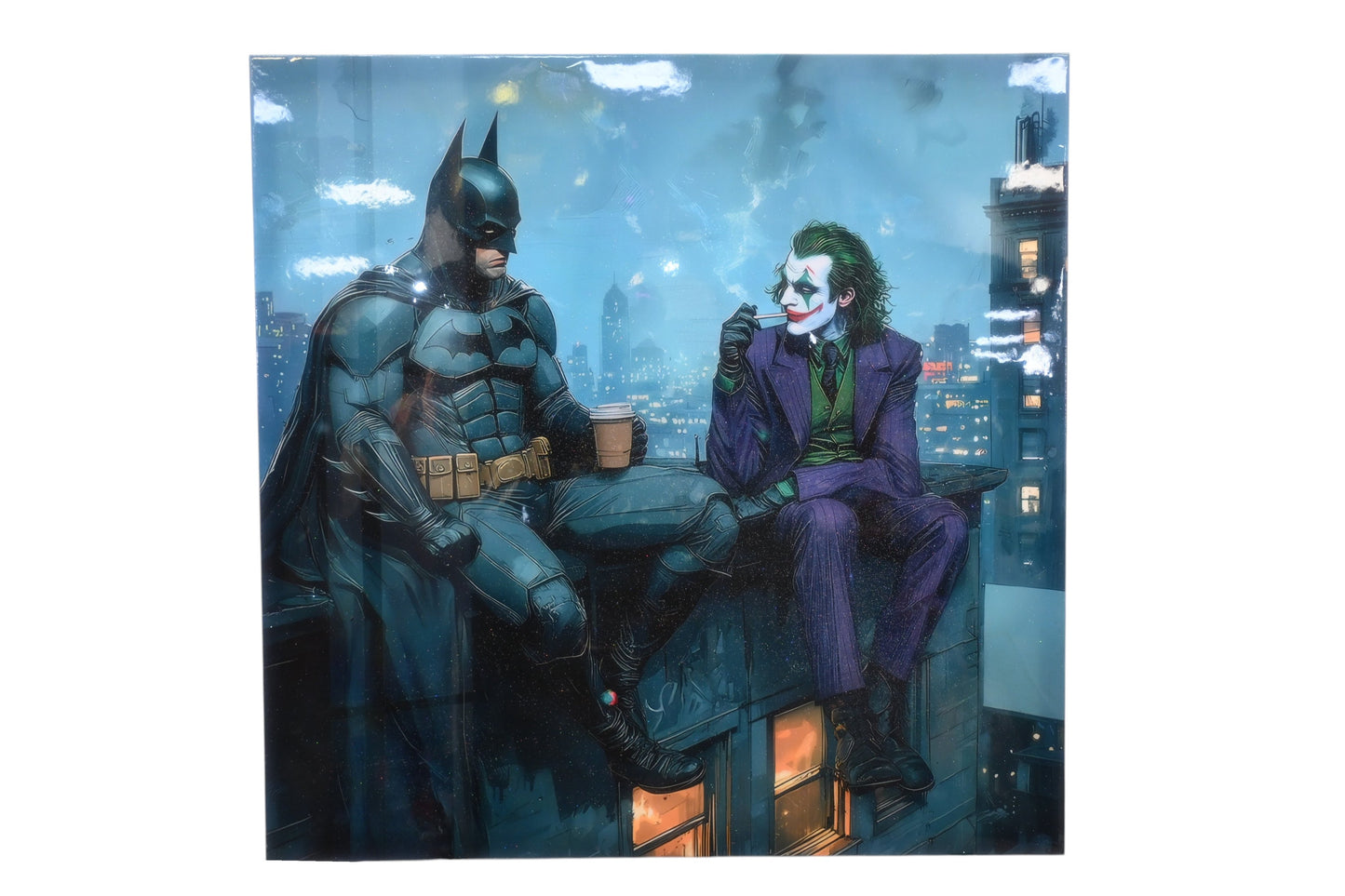 Vigilante and Villain Rooftop Pop Art Resin Canvas 40"x40"