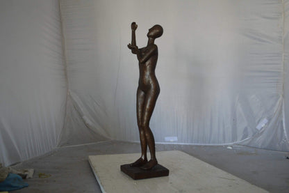 Abstract of Art nude lady lifting hand bronze statue - Size: 9"L x 6"W x 25"H.