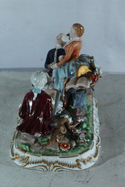 NIFAO Porcelain Rococo Courting Trio Figurine — Artist & Couple 20" x 8" x 10"H