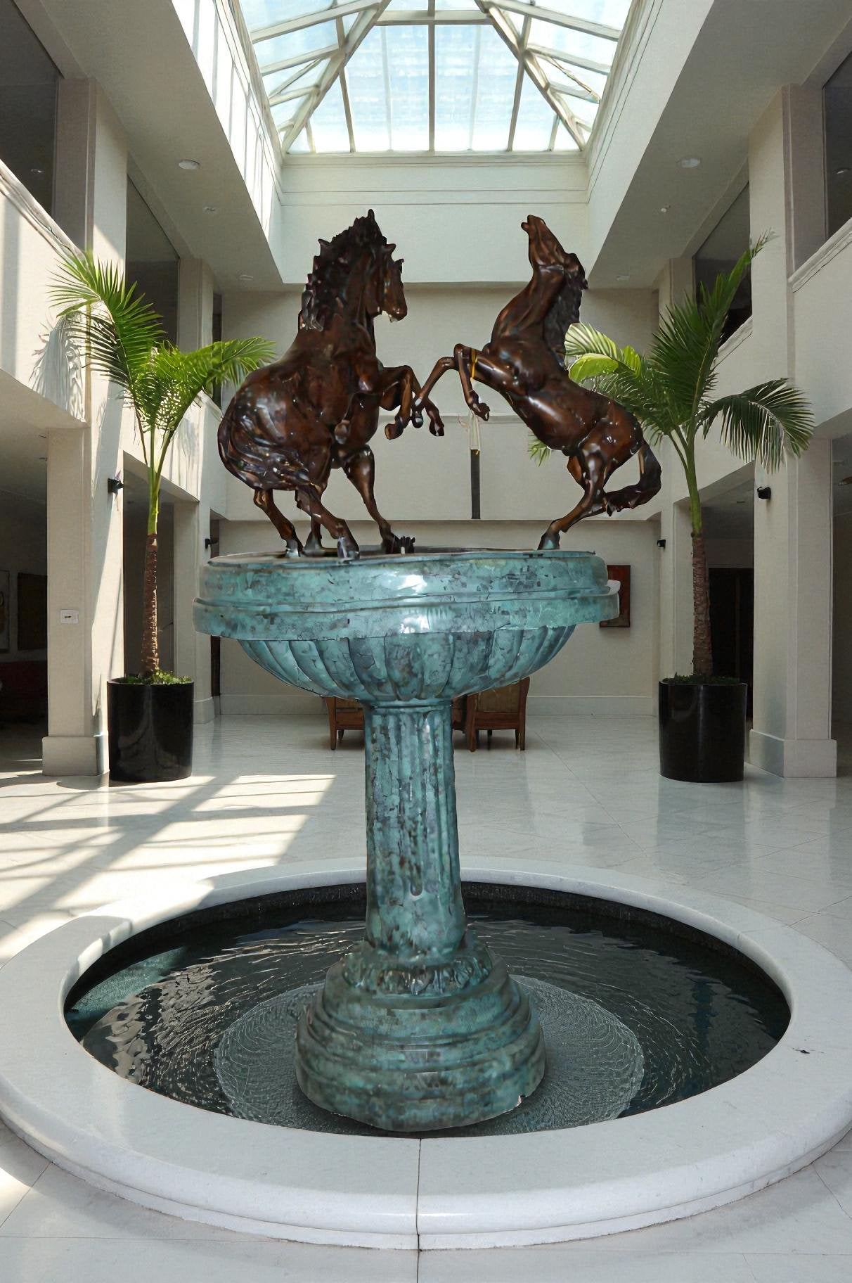 Three Horses on a Tray Fountain Bronze Statue -  Size: 30"L x 30"W x 51"H.