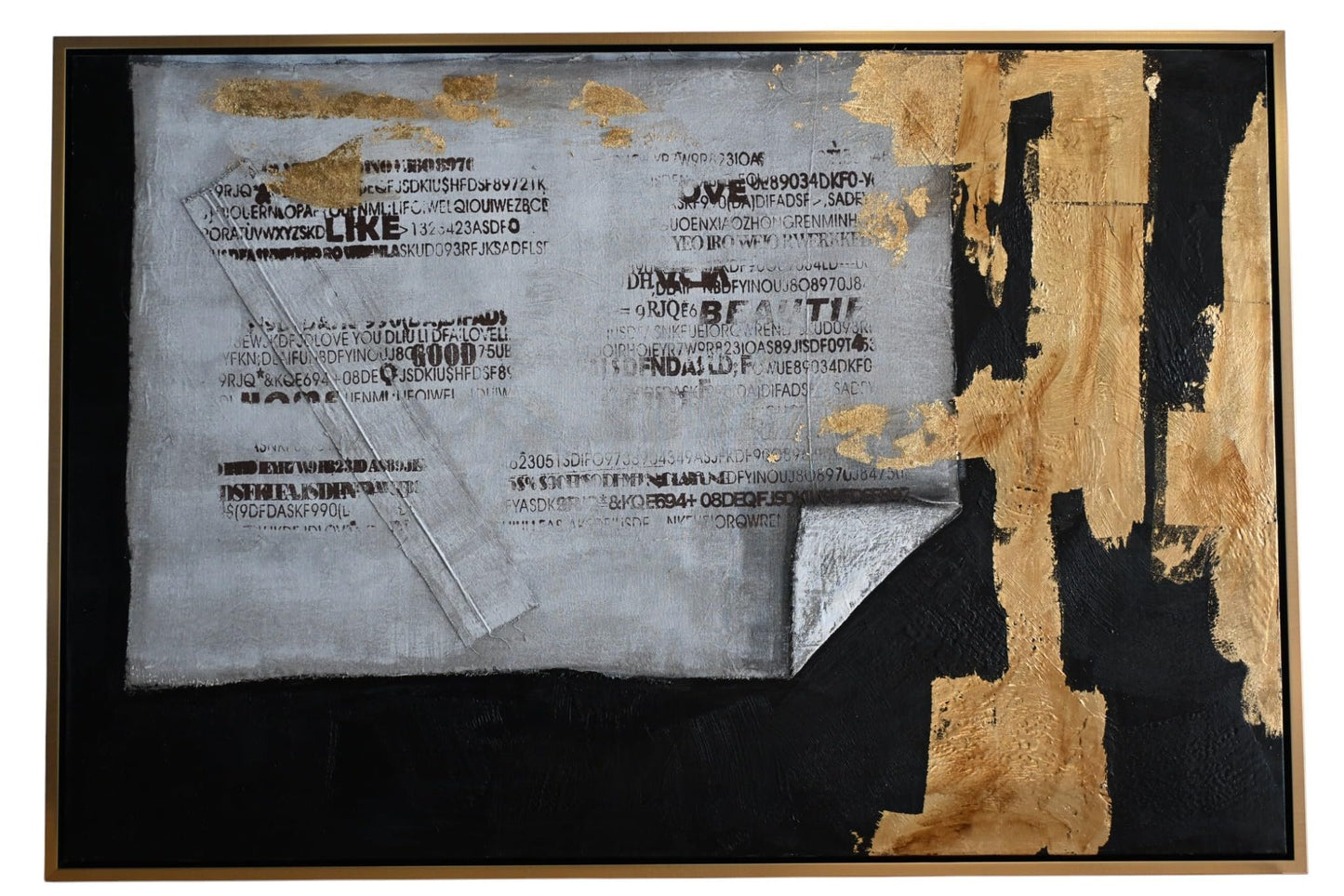 Urban Pulse Mixed Media Canvas Painting Gold Black Framed 41"x61"