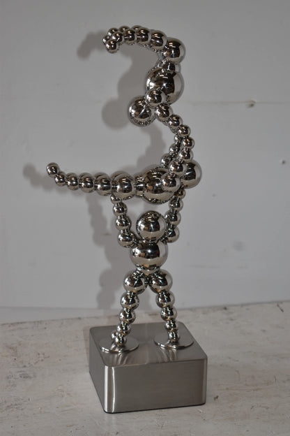 Modern Art of Acrobat Couple in Action Chrome Balls Statue Size: 6" x 8" x 18"H