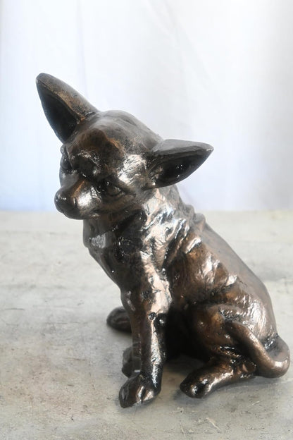 Sitting Chihuahua Aluminum Dog Statue Tabletop Sculpture 12"x7"x11"H