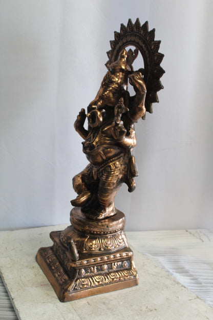 Bronze Finish Dancing Ganesh Statue, Metal Crafted Divine Charm 10" x 12" x 32"H