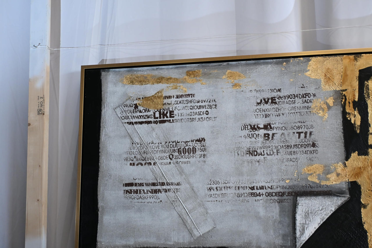 Urban Pulse Mixed Media Canvas Painting Gold Black Framed 41"x61"