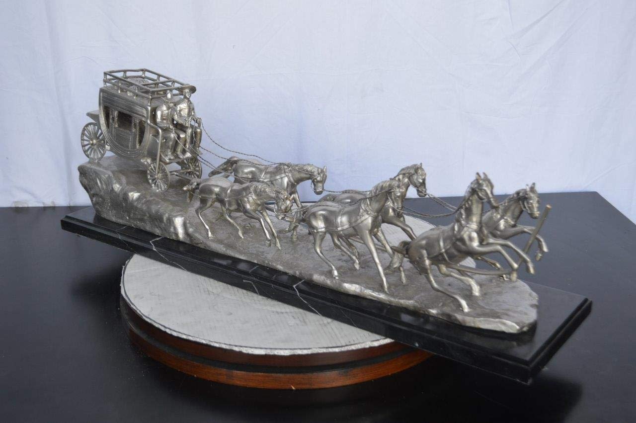 M Russell, Silver Stagecoach Replica Bronze Statue -  Size: 38"L x 10"W x 12"H.
