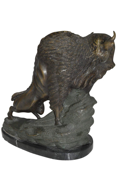 Bison Bronze Statue - Size: 7" L x 14" W x 15" H.