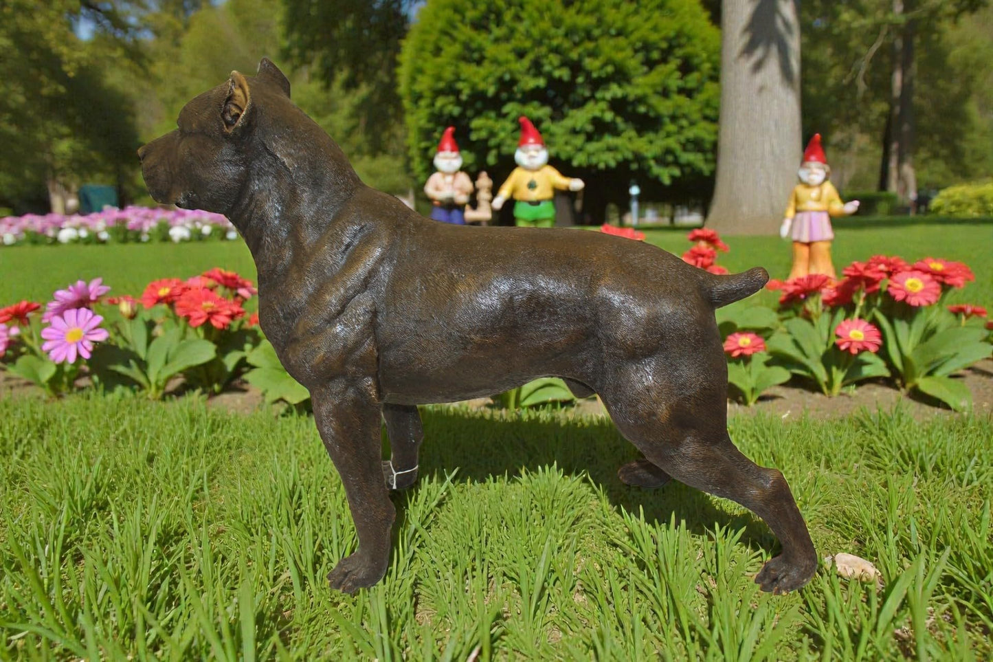 Standing Pitbull Dog Bronze Sculpture Statue Figurine 33"x11"x26"H