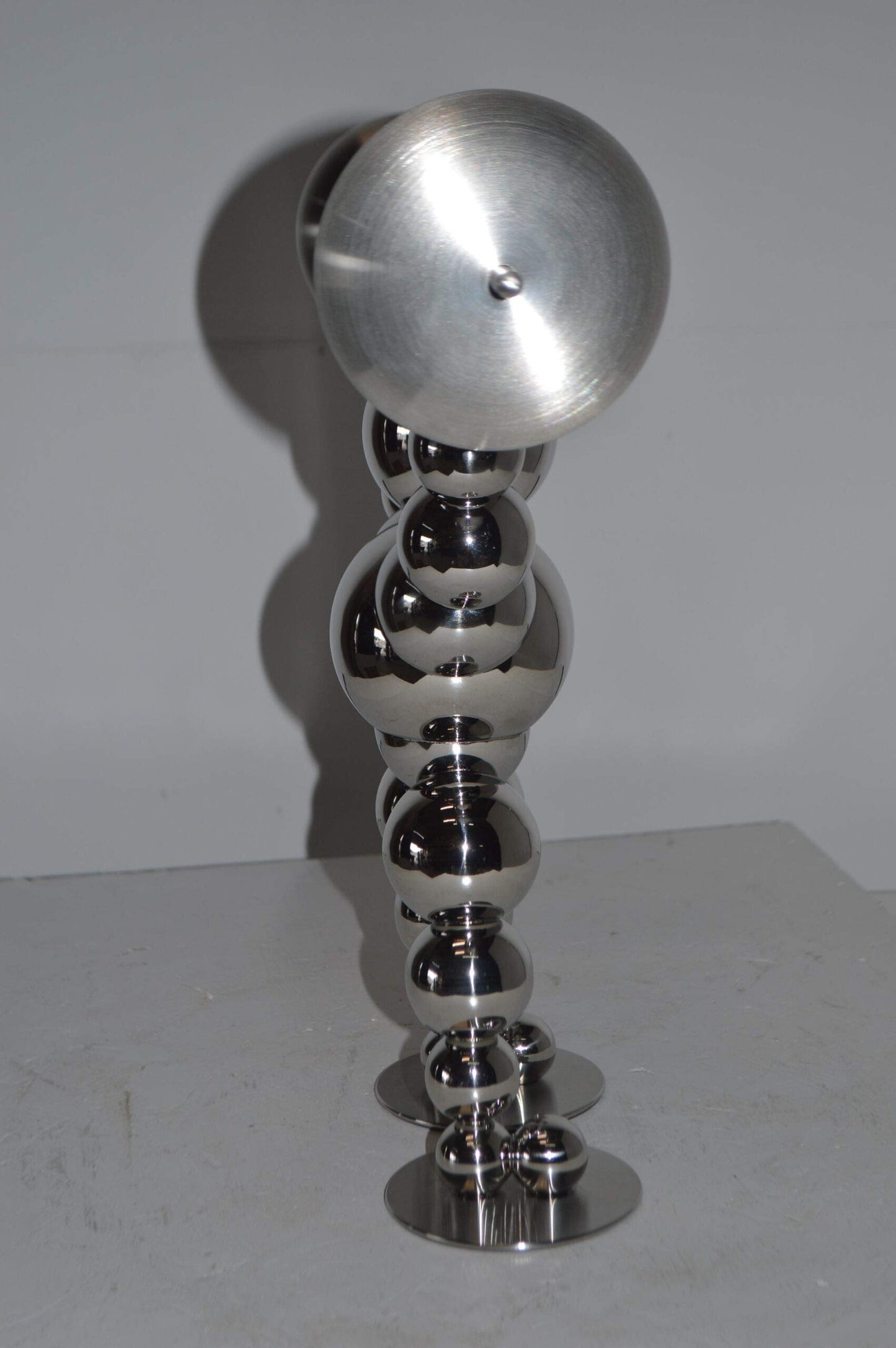 Modern Art Weightlifter Up Position Chrome Balls Statue - Size: 20"x5"x17"H