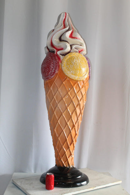 Giant Fiberglass Ice Cream Cone Statue, Sweet Delight 19" x 19" x 62"H
