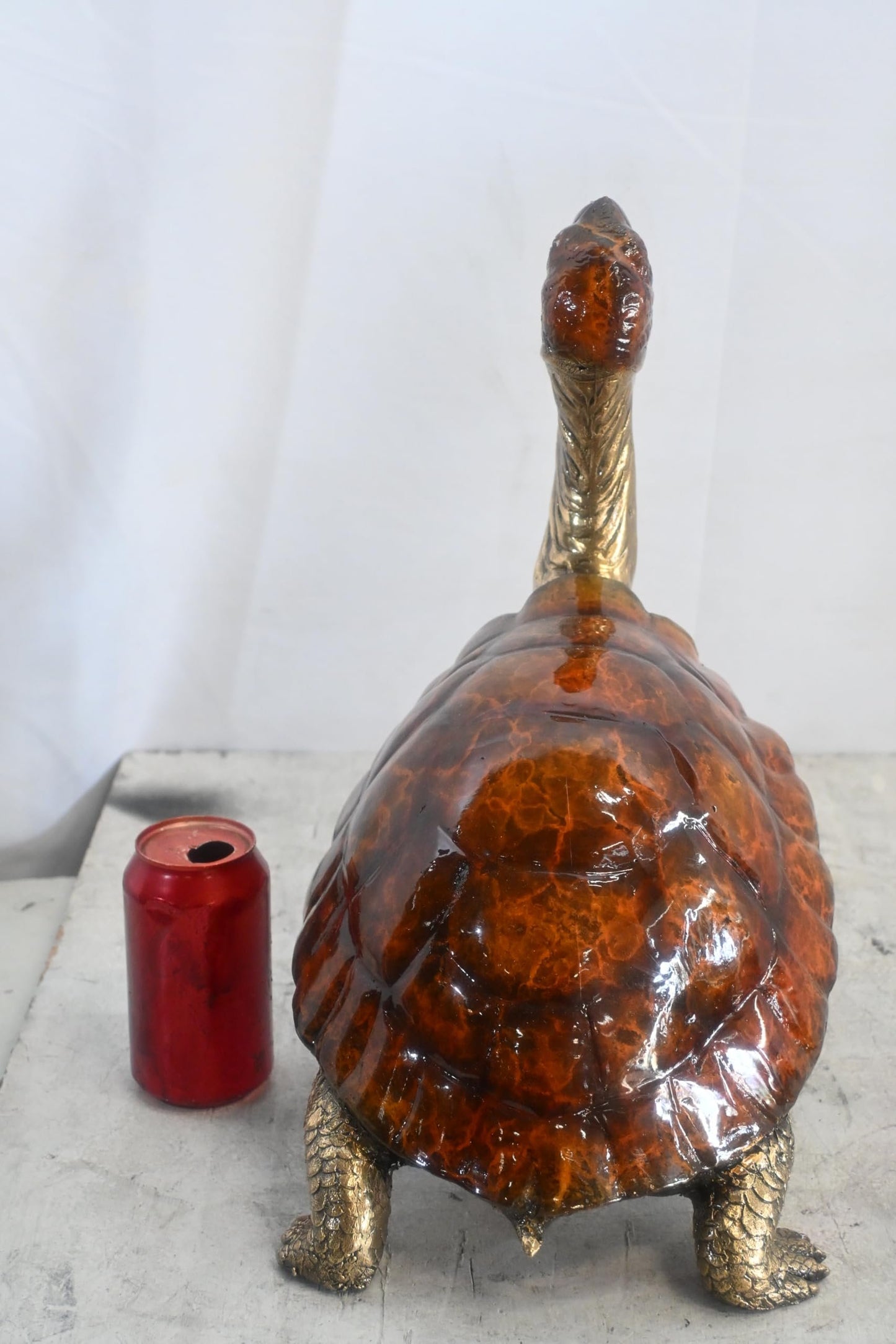 Bronze Tortoise Sculpture Amber Shell Gold Accents 12"x10"x16"H