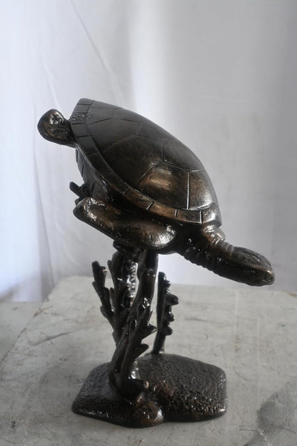 Sea Turtle and Seahorse Coastal Coral Tabletop Alumminum Sculpture 14"x14"x20"H