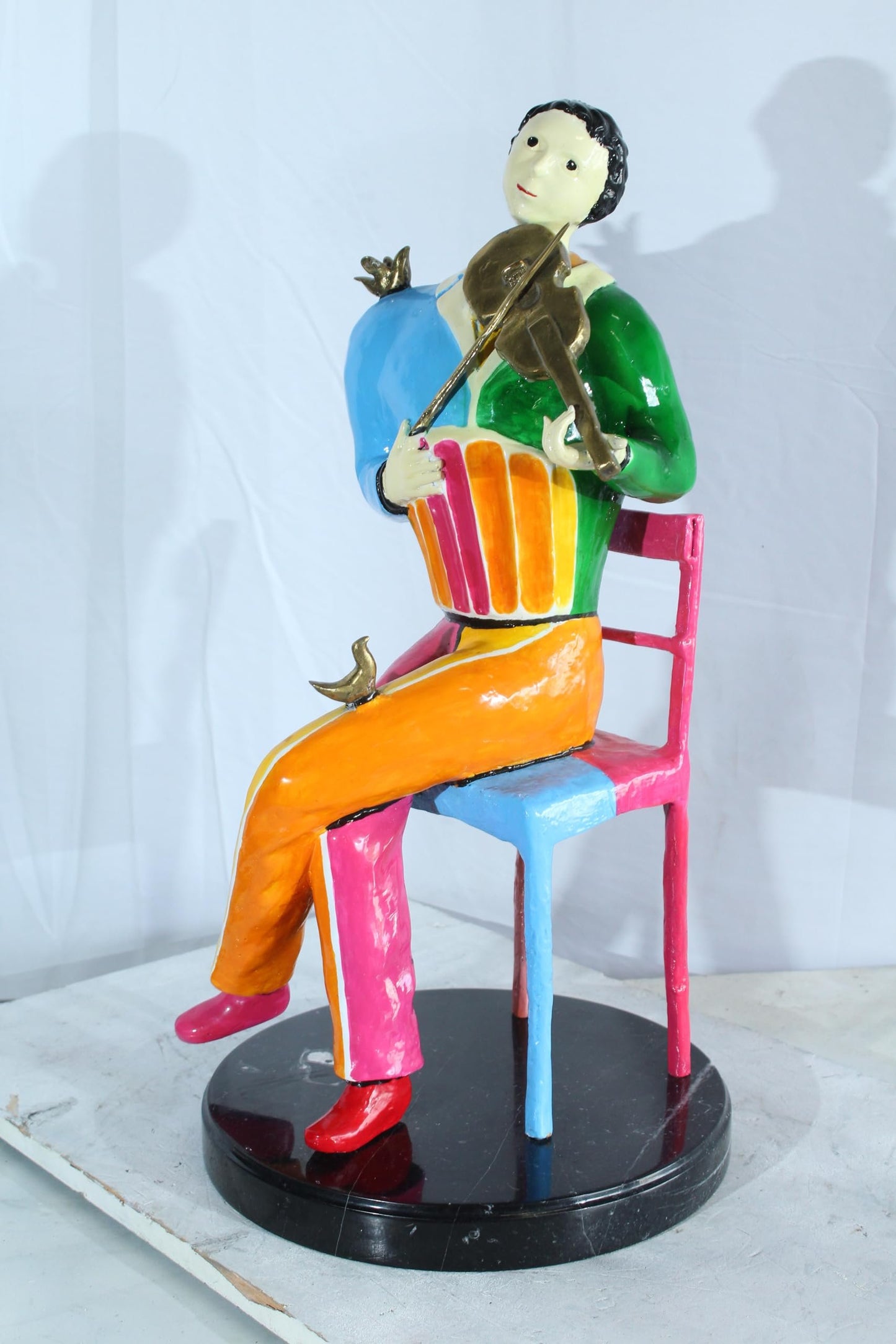 NIFAO Picasso Style Bronze Violinist Statue Colorful Musician Décor 15" x 14" x 28"H