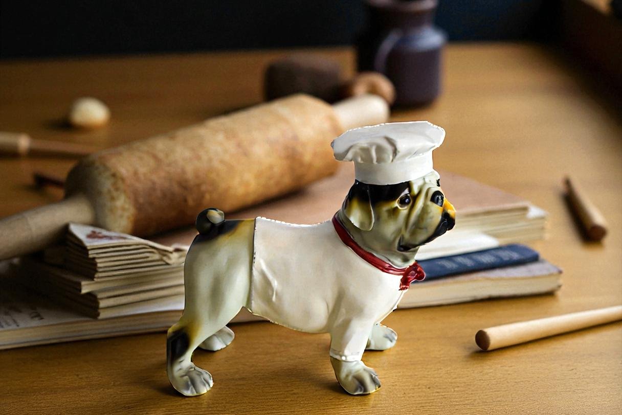 A Happy Dog Dressed as A Baker Man, Resin Statue 10" x 5" x 9"H