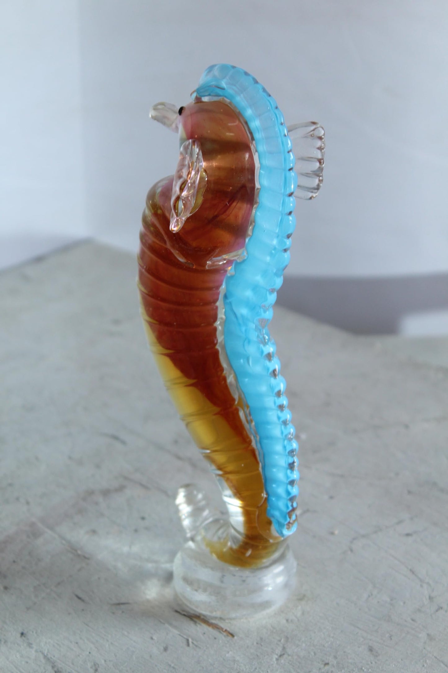 NIFAO Glass Seahorse Figurine Hand Blown Art Glass Coastal Decor 4" x 4" x 10"H
