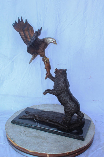 Bronze Statue of an Eagle and Bear Fighting for Fish Prey  24" x 9" x 28"H