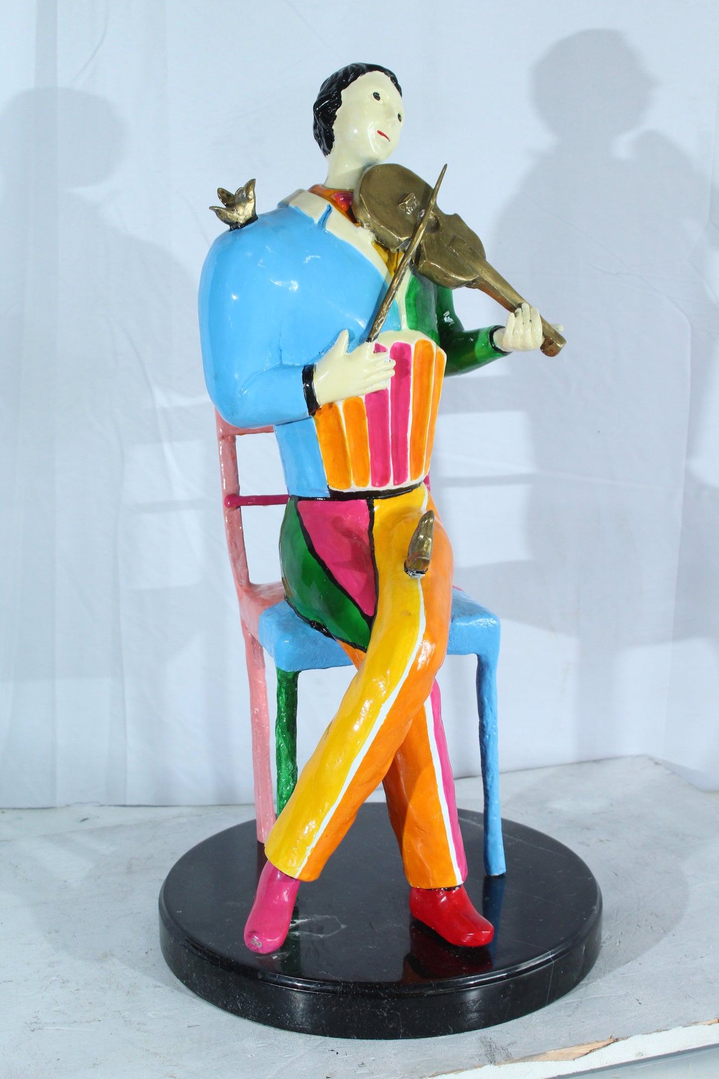 NIFAO Picasso Style Bronze Violinist Statue Colorful Musician Décor 15" x 14" x 28"H