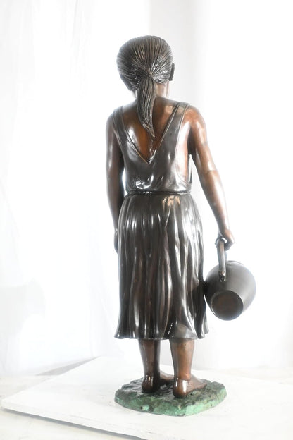 Large Bronze Girl Fountain with Water Jug Garden Statue 17"x12"x39"H