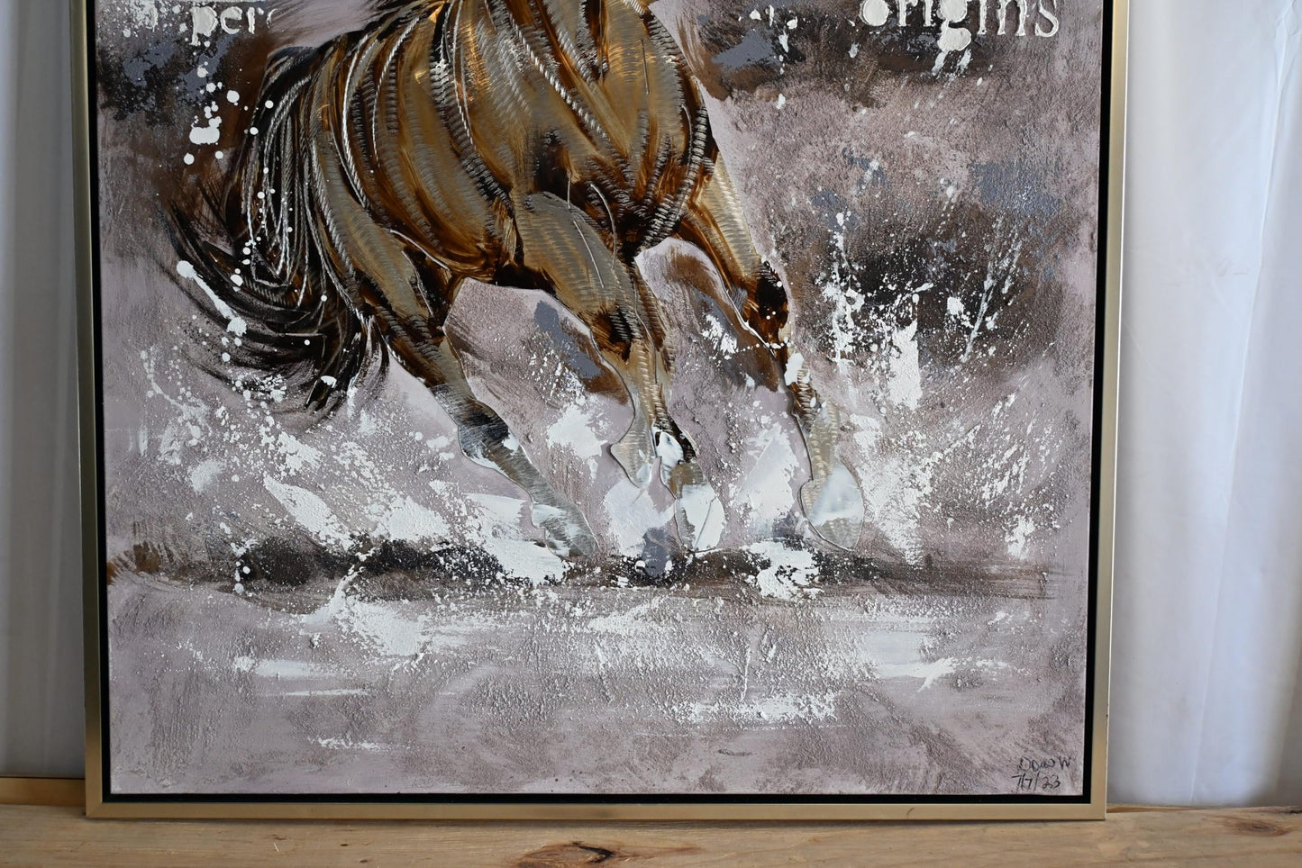 Black Beauty Horse Canvas Painting Framed Abstract Art 61"x41"