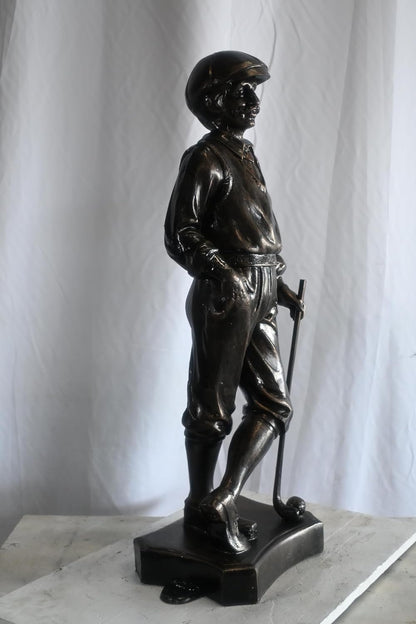 Vintage Golfer Statue Leaning on Club Aluminum Golf Gift 14"x9"x39"H