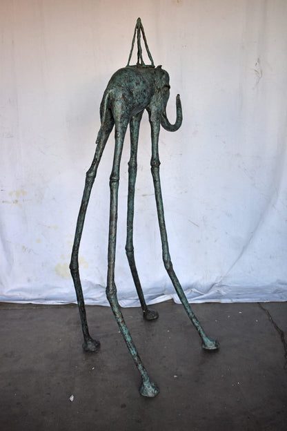 Modern Art Green Patina Tall Elephant Bronze Statue - Size: 26"L x 27"W x 67"H.