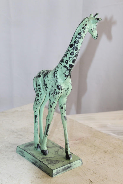 Green Patina Aluminum Statue of a Giraffe Echoing Nature Grace 8" x 4" x 18"H