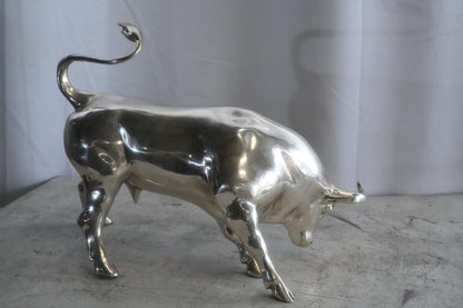 Charging Bull Silver Finish Bronze Wall Street Replica 16"x12"x13"H