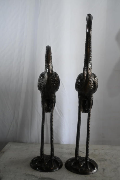 Elegant Pair of Standing Crane Birds Aluminum Sculptures 13"x16"x21"H