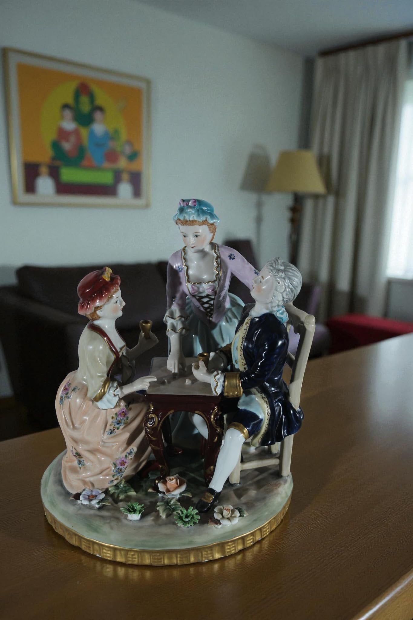 NIFAO Porcelain Figurine Group at Table with Cups 10"x10"x13"H