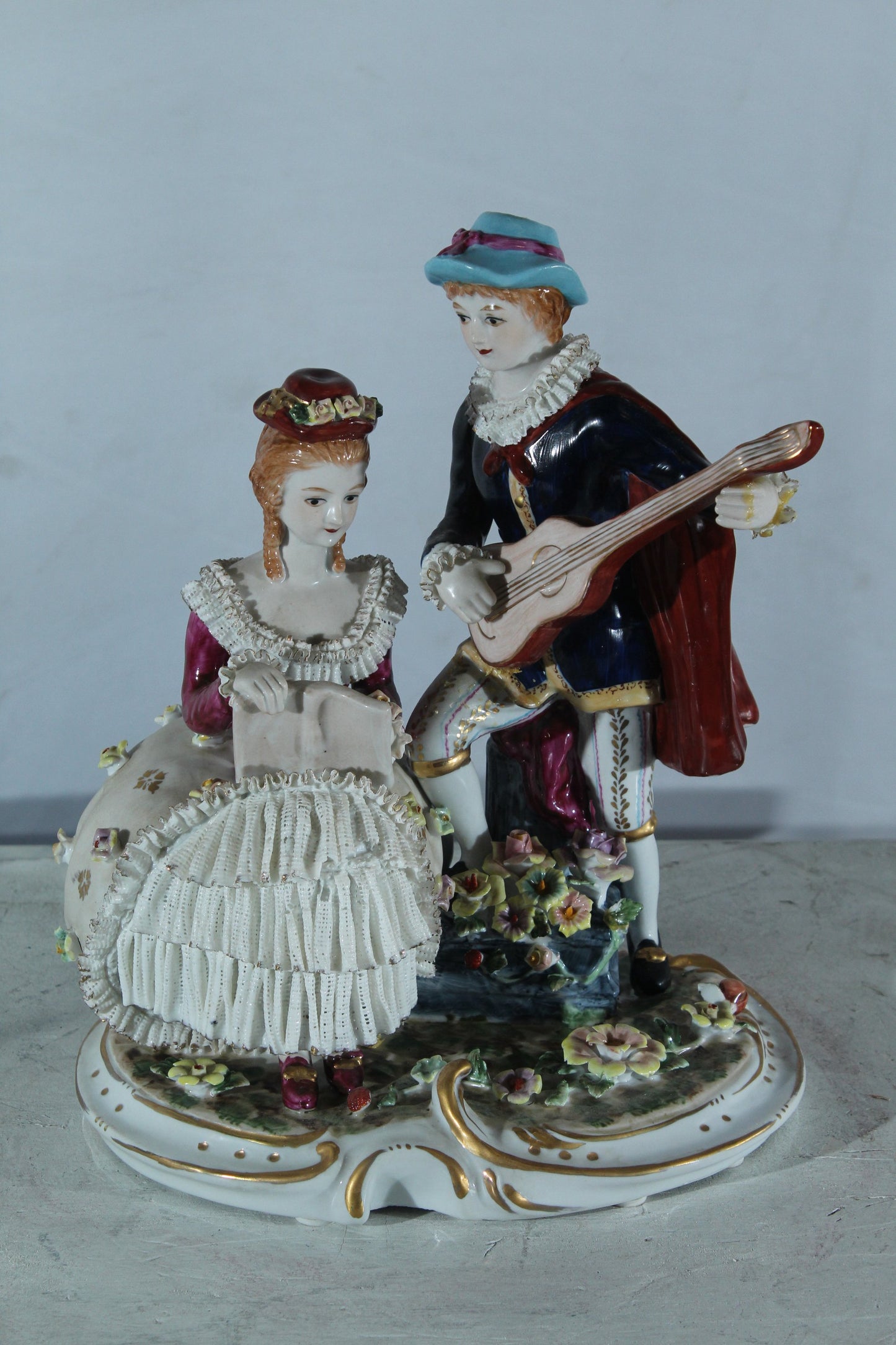 NIFAO Porcelain Romantic Couple Figurine with Guitar and Book 11" x 8" x 13"H
