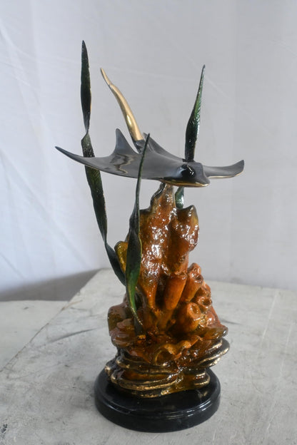 Bronze Manta Ray Sculpture Coral Reef Ocean Statue 11"x11"x18"H