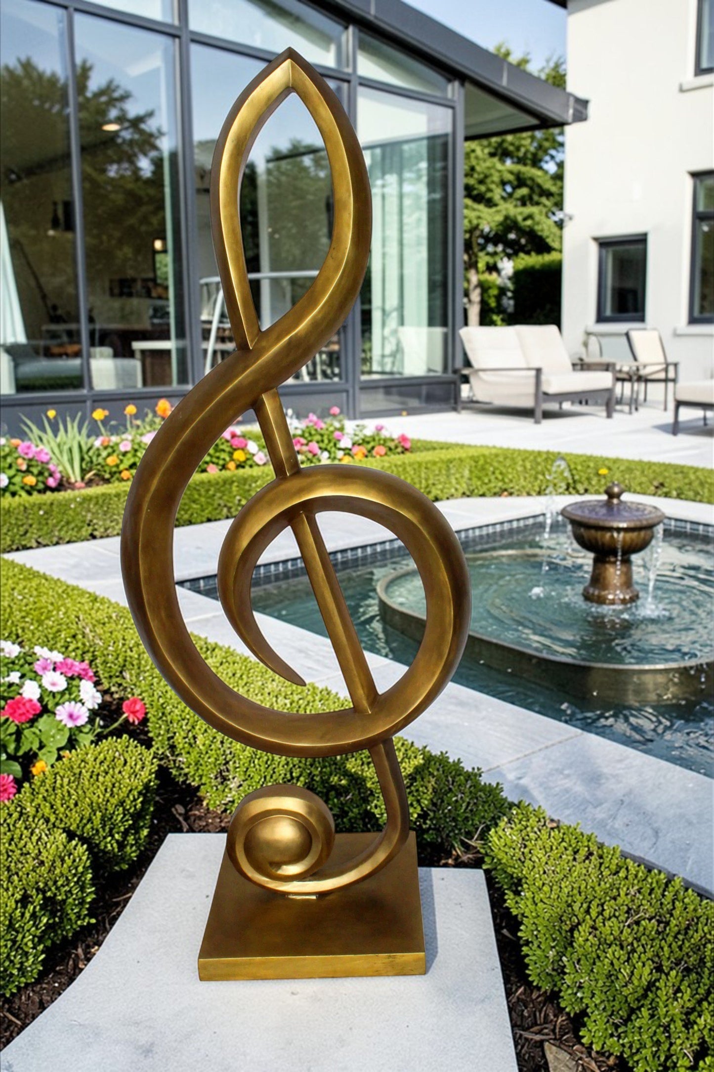 Treble Clef Music Note Giant Bronze Statue Gold Finish 27" x 18" x 67"H