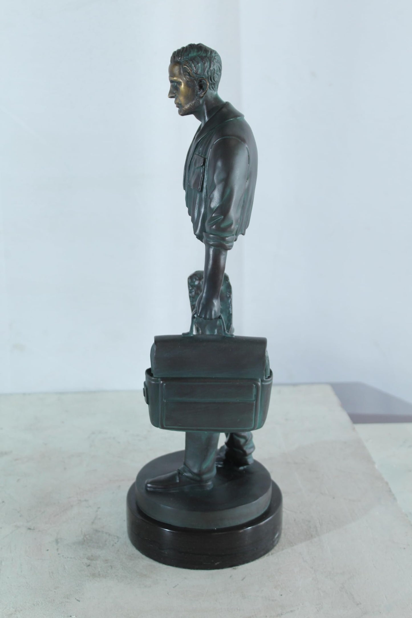 NIFAO Bronze Businessman Figure with Briefcase on Marble Base 7"x7"x21"H