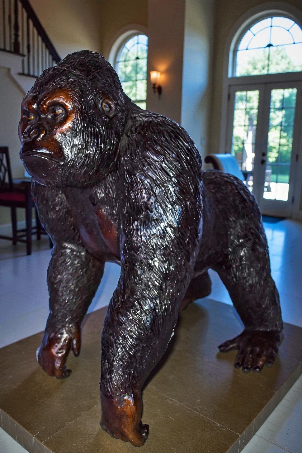 Giant King Kong Gorilla Looking Around Bronze Statue Size: 58" x 38" x 60"H