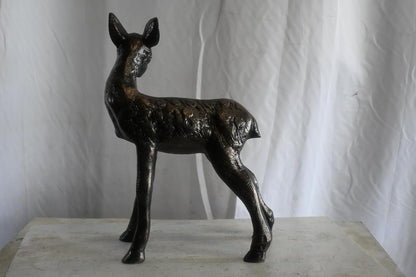 Curious Standing Fawn Sculpture in Aluminum Garden Decor 17"x10"x23"H